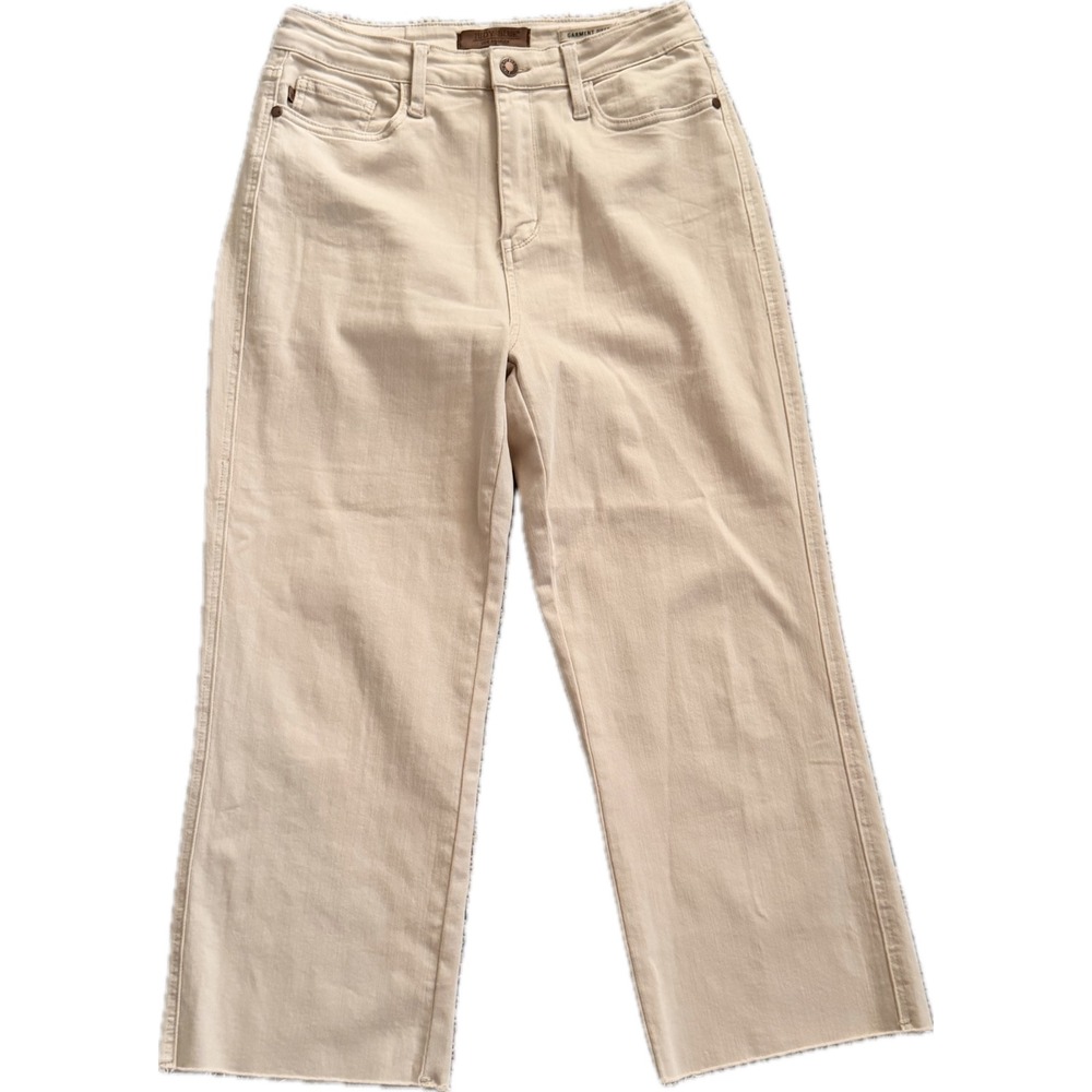 Judy Blue Garment Dyed Wide Leg Raw Hem Jeans Tan Beige 9/29 JB88802 C